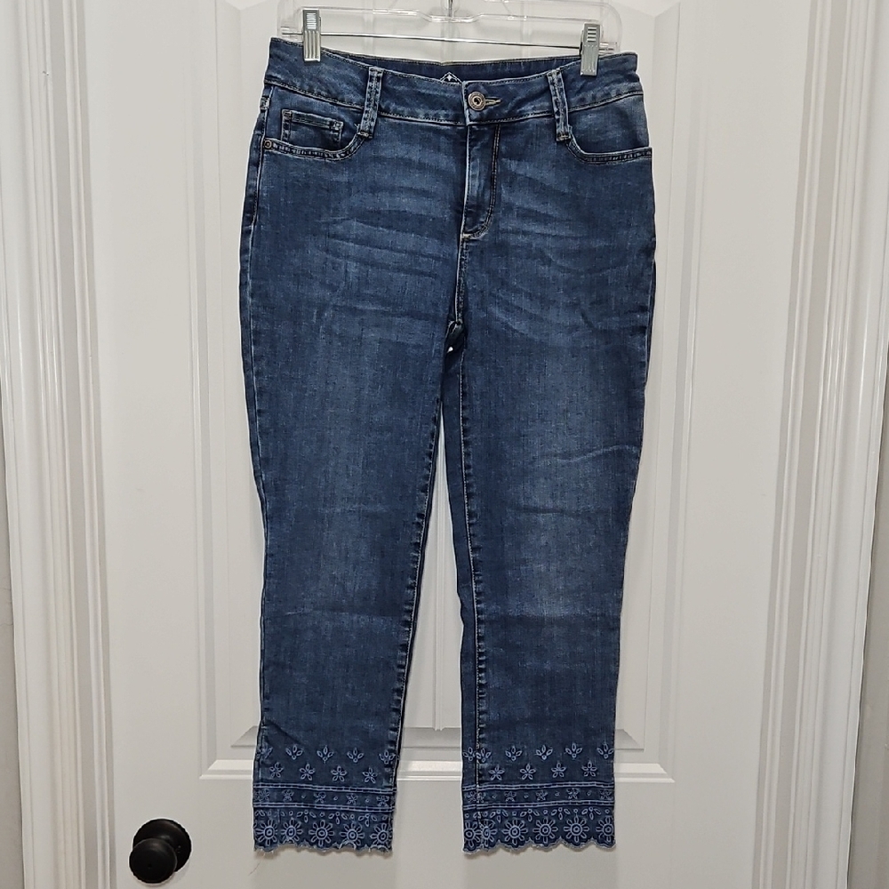 St. John's Bay Blue Cropped Capri Jeans with Embroidered Hem